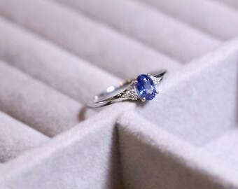 Oval Sapphire Engagement Ring, Custom Birhstone Promise Ring, Free Engraved Message, Art Deco Style