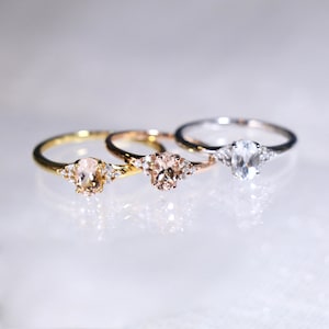 Peach Morganite Promise Ring, 18K Gold Vermeil Custom Gemstone Ring, 14K Rose Gold Morganite Diamond Ring, Women Ring, Dainty Vintage Ring