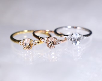 Peach Morganite Promise Ring, 18K Gold Vermeil Custom Gemstone Ring, 14K Rose Gold Morganite Diamond Ring, Women Ring, Dainty Vintage Ring