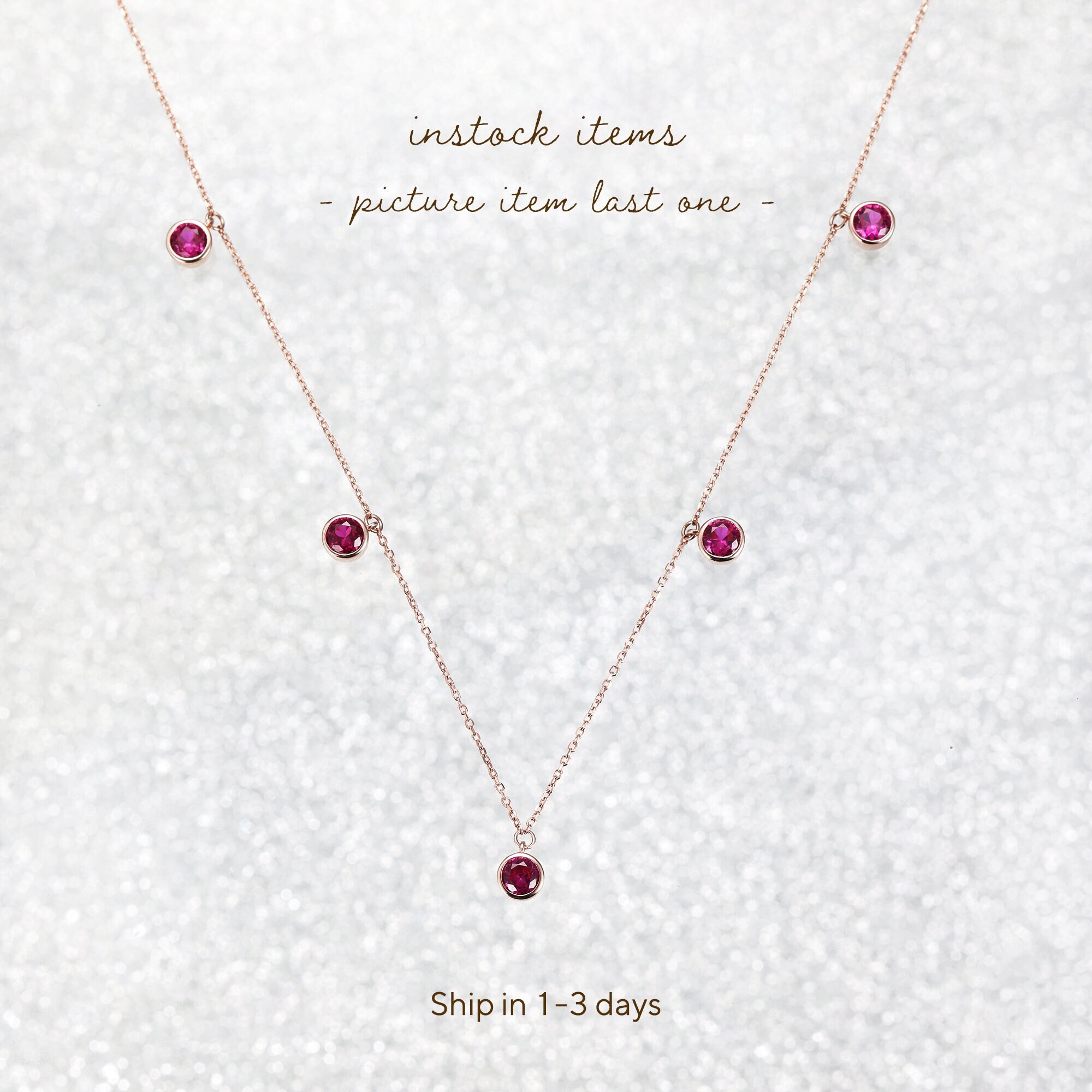 Round Ruby Charm Necklace, Multi Lab Grown Ruby Necklace, 14K Custom Gemstone Pendant, Dainty 18K Gold Vermeil Ruby Choker, Ruby Choker