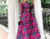 Long maxi dress elegant sleeves long Boho fashion Floral Jacquard dress fall winter vintage