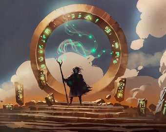 Wizard walks through glowing gateway Shadowbox with LED String Lights