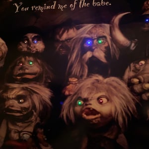 Shadowbox of Labyrinth’s creepy goblins  with LED String lights.