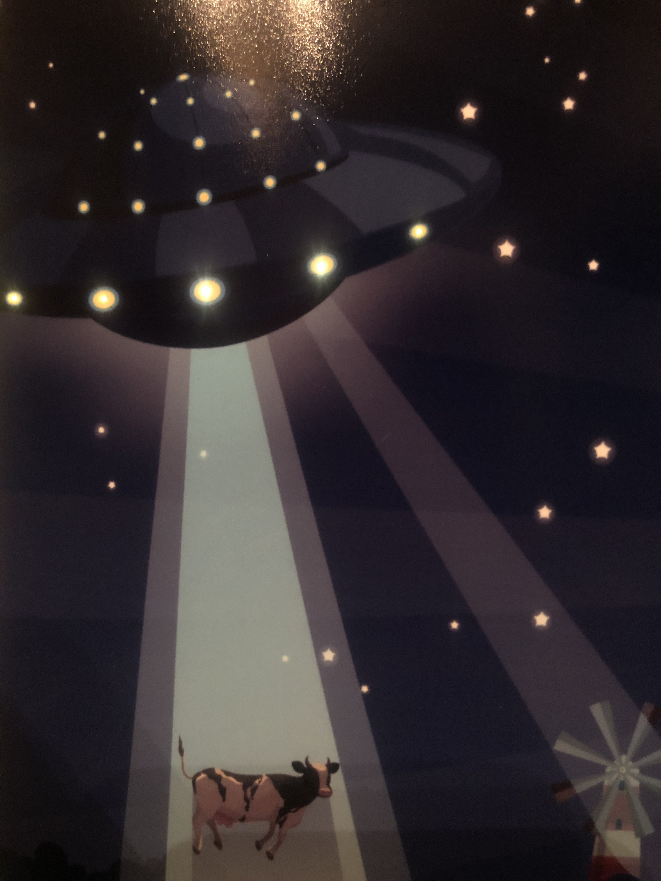 Spaceship Stealing Cow From Farmers Featuring LED String Lights - Etsy