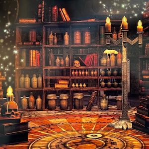 The Witch’s library artwork with LED String Lights