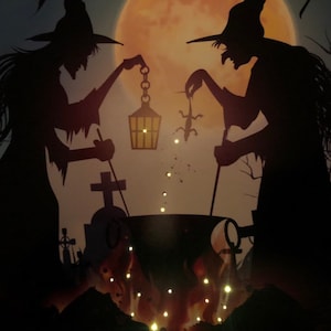Witches Brewing in the dead of night with LED string lights