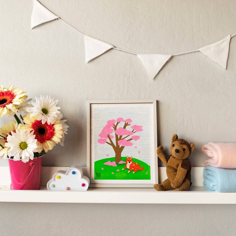 Under the Cherry Tree Art Print Children's Room Wall Art Nursery Decor