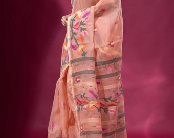 Reshom Jamdani/Tantuja Muslin Jamdani/Indian Muslin silk Jamdani Saree, Falls and Pikko;DHL Shipping in 4 to 5 days