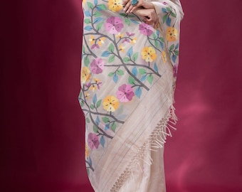 Reshom Jamdani/Tantuja Muslin Jamdani/Indian Muslin silk Jamdani Saree, Falls and Pikko;DHL Shipping in 4 to 5 days
