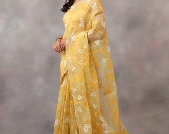 Traditional Bengal jamdani Saree/Tantuj Muslin/Reshom Jamdani With Blouse Piece; DHL Shipping Service