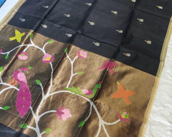 Paithani design in semi Muslin jamdani saree ; DHL Shipping Service