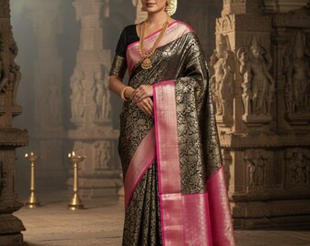 Banarasi Tissue fabric soft silk with blouse;Free falls and Piko ; DHL Shipping in 4 to 5 days