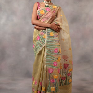 Traditional Silk Muslin jamdani Saree/Muslin Tantuj/Reshom Jamdani With Blouse Piece DHL Shipping Service image 1