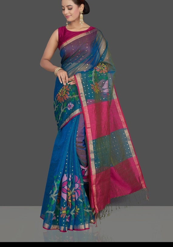 Exclusive Matka Muslin Jamdani Saree; Free Falls and Piko ; DHL