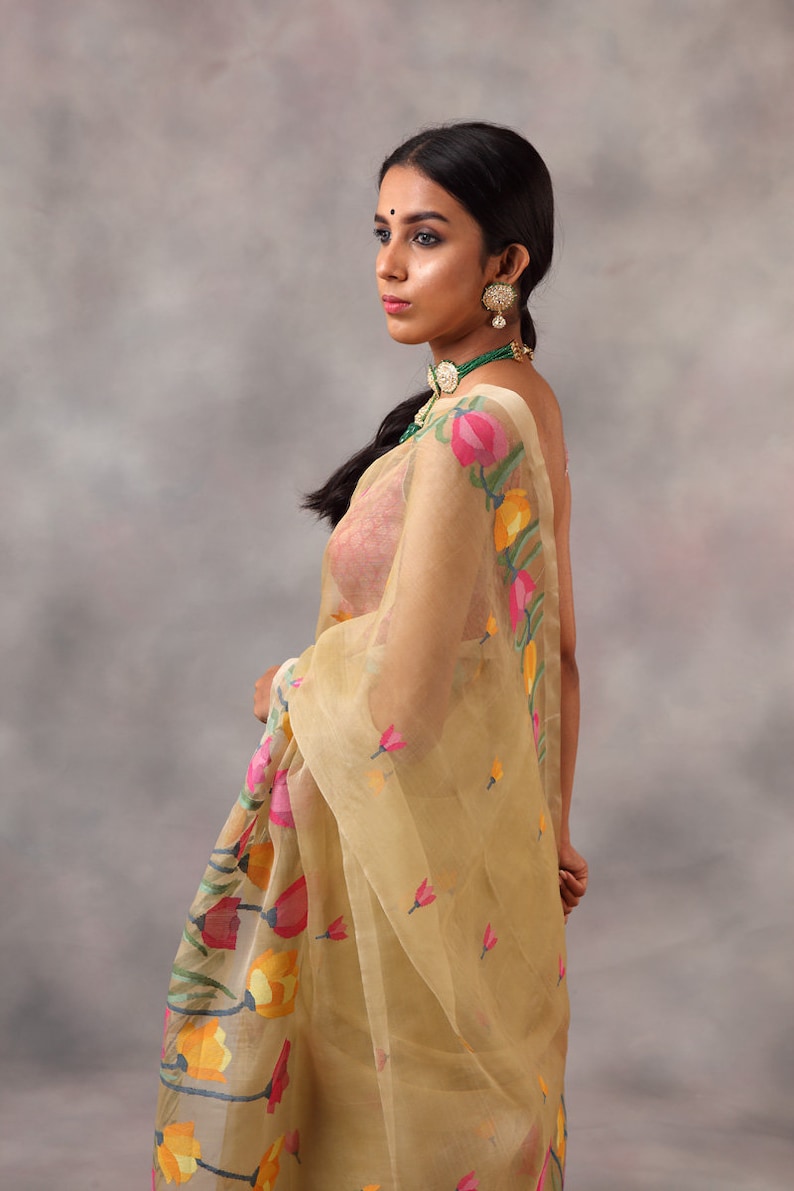 Traditional Silk Muslin jamdani Saree/Muslin Tantuj/Reshom Jamdani With Blouse Piece DHL Shipping Service image 2