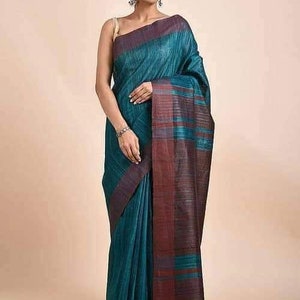 Ghicha tussar silk saree; Free Falls and edging; DHL Shipping In 4 to 5 days.