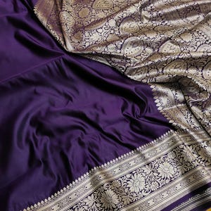 Banarasi saree Mashru katan khaddi handwoven silk saree, with Gold zari Designed border and Rich pallu woven;Falls Piko Free;DHL shipping