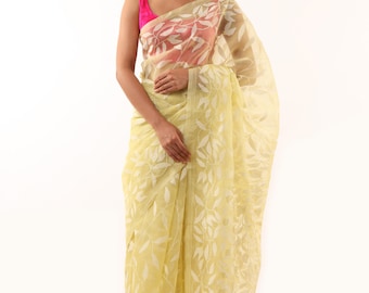 Traditional Bengal jamdani Saree/Tantuj Muslin/Reshom Jamdani With Blouse Piece; DHL Shipping Service