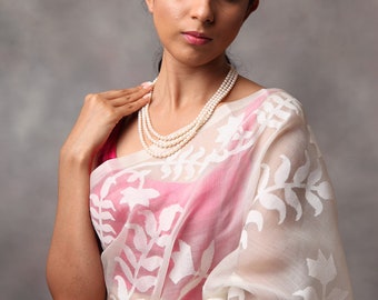 Traditional Bengal jamdani Saree/Tantuj Muslin/Reshom Jamdani With Blouse Piece; DHL Shipping Service