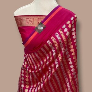 Khadi Handloom Banarasi saree; Pure katan silk with gold and silver zari weaving. Free Falls and pikko, Free shipping