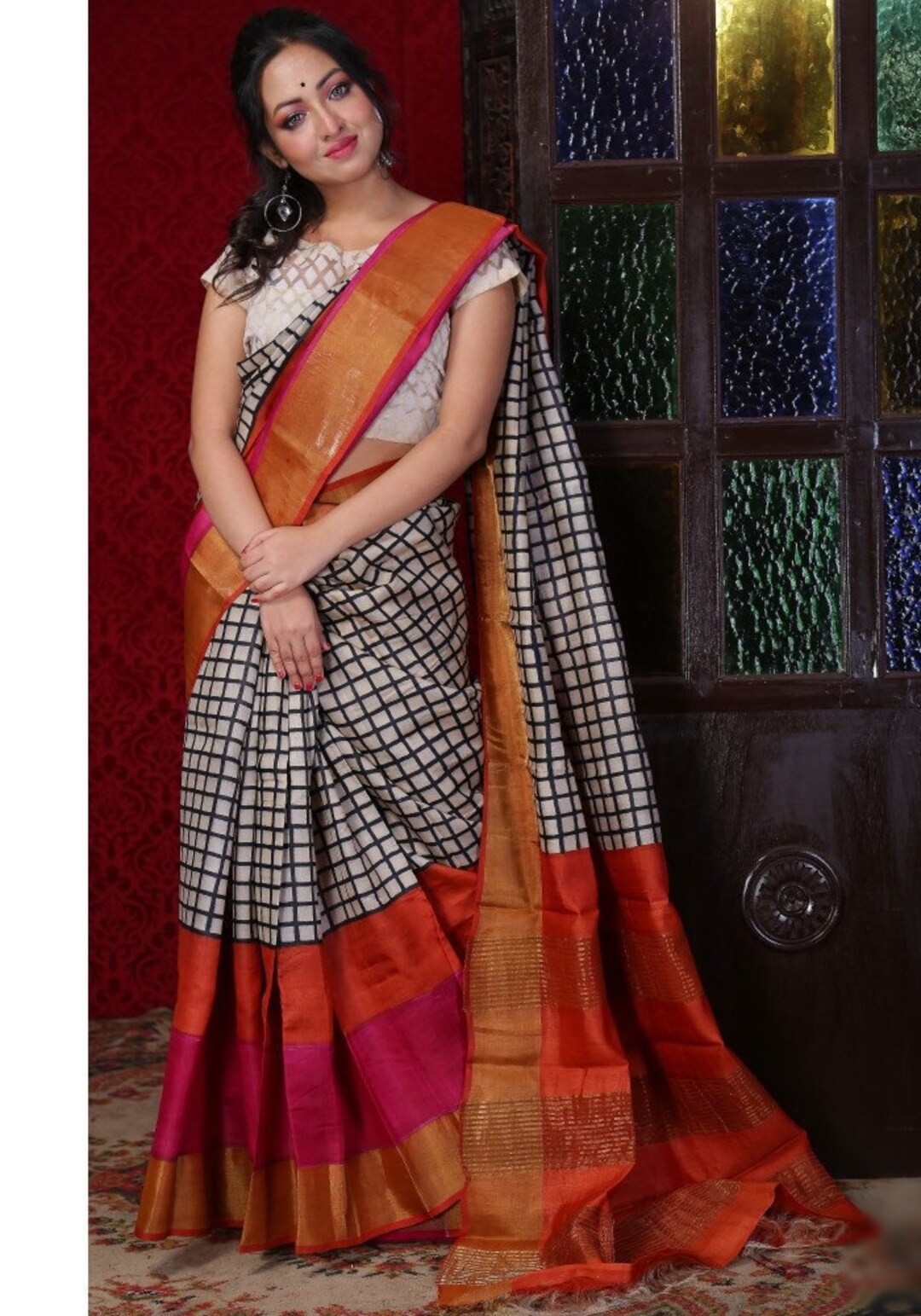 Tussar Silk Jamdani Saree; Muga Zari ;gachi Tussar; Block