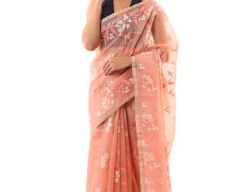 Reshom Jamdani/Tantuja Muslin Jamdani/Indian Muslin silk Jamdani Saree, Falls and Pikko free, Made to Order, DHL Shipping in 4 to 5 days
