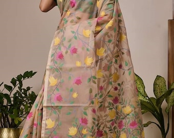 Traditional Bengal Jamdani/Reshom Jamdani/Tantuj Muslin Jamdani/Indian Muslin saree With Blouse Piece; DHL Shipping in 4 to 5 days