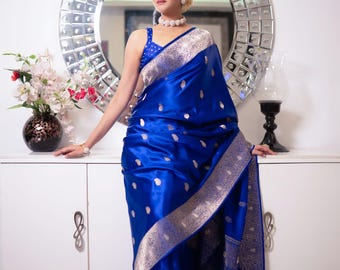 Celebrity collection Mashru katan silk saree with blouse piece  ; DHL shipping service