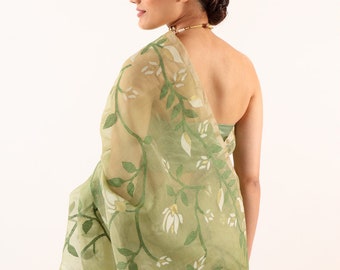 Muslin silk Jamdani Saree, Falls and Pikko free, Made to Order, DHL Shipping in 4 to 5 days