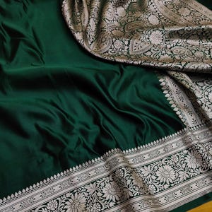Banarasi saree Mashru katan khaddi handwoven silk saree, with Gold zari Designed border and Rich pallu with blouse piece; DHL shipping