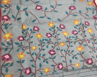 100 count cotton jamdani saree with blouse;free falls and piko; DHL shipping service
