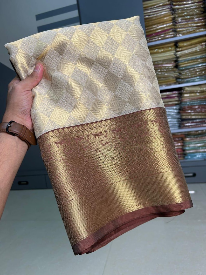 Banarasi soft Katan fancy saree;Falls and Pikko Free; DHL Shipping in 4 to 5 days image 1