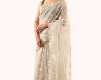 Traditional Bengal jamdani Saree/Tantuj Muslin/Reshom Jamdani With Blouse Piece; DHL Shipping Service