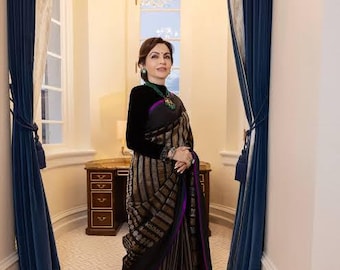 Khadi Handloom Banarasi saree; Pure katan silk with gold and silver zari weaving. Free Falls and pikko, Free shipping