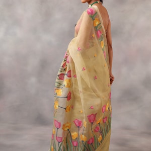 Traditional Silk Muslin jamdani Saree/Muslin Tantuj/Reshom Jamdani With Blouse Piece DHL Shipping Service image 3