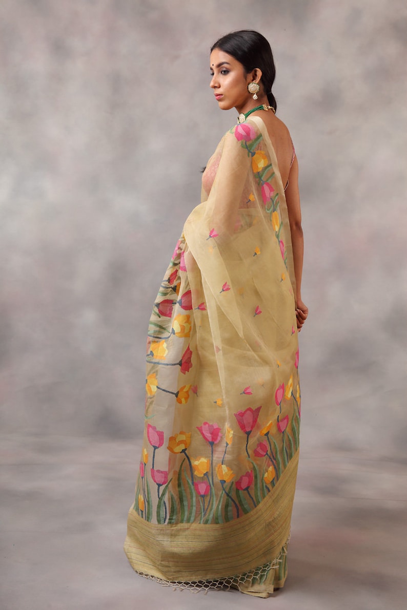 Traditional Silk Muslin jamdani Saree/Muslin Tantuj/Reshom Jamdani With Blouse Piece DHL Shipping Service image 3