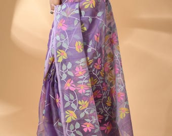 Traditional Silk Muslin jamdani Saree/Muslin Tantuj/Reshom Jamdani With Blouse Piece; DHL Shipping Service
