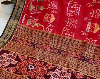 Lotus design  Khandua Silk saree; 3Ply Mulberry Silk; Free falls and Pikko; DHL Shipping in 4 to 5 days