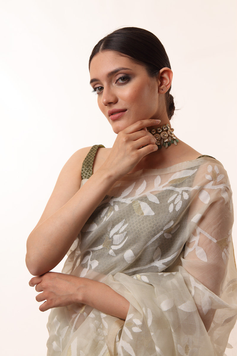 Rukshar Muslim tantuj jamdani saree main image 1