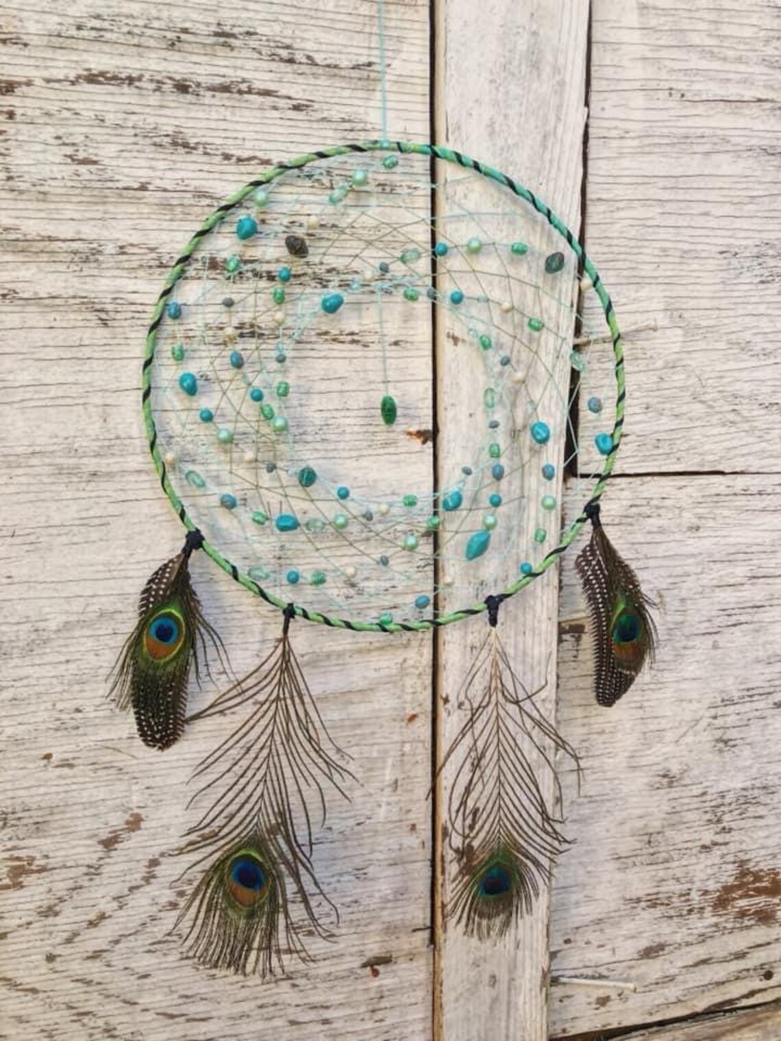 Large Peacock Feather Dream Catcher Etsy