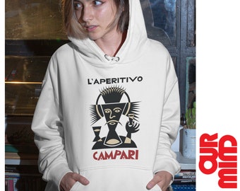 LIQUORE CAMPARI APERITIVO Hoodie - Unisex Men Women Bar Art Deco Italian Italy Design style Hood Vintage Retro Minimal Design Logo Bella