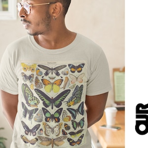 1916 VINTAGE BUTTERFLIES T-Shirt - Unisex Mężczyźni Kobiety Historia naturalna Retro plakat Antyczna książka Encyklopedia Rzadkie Oryginalne owady botaniczne