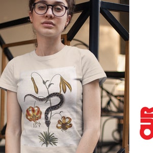 1731 SNAKE & FLOWERS T-Shirt - Unisex Men Woman Vintage Illustration Retro Art Botanical Lily Encyclopedia Victorian Gothic 18th Century