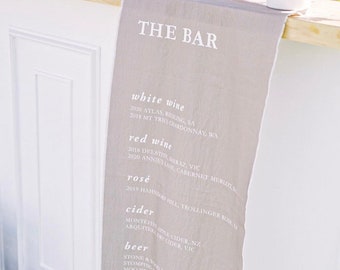 Semi-custom Bar Sign/ Wedding Sign/ BAR MENU/ Fabric Sign/Linen Wedding Cocktail Menu Sign/