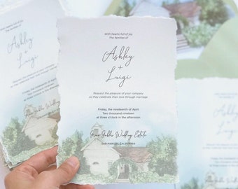 Green Gables Wedding Estate Invitation, Custom Wedding Invitation, San Diego Wedding, Wedding Illustration, Watercolor Wedding Venue Drawing