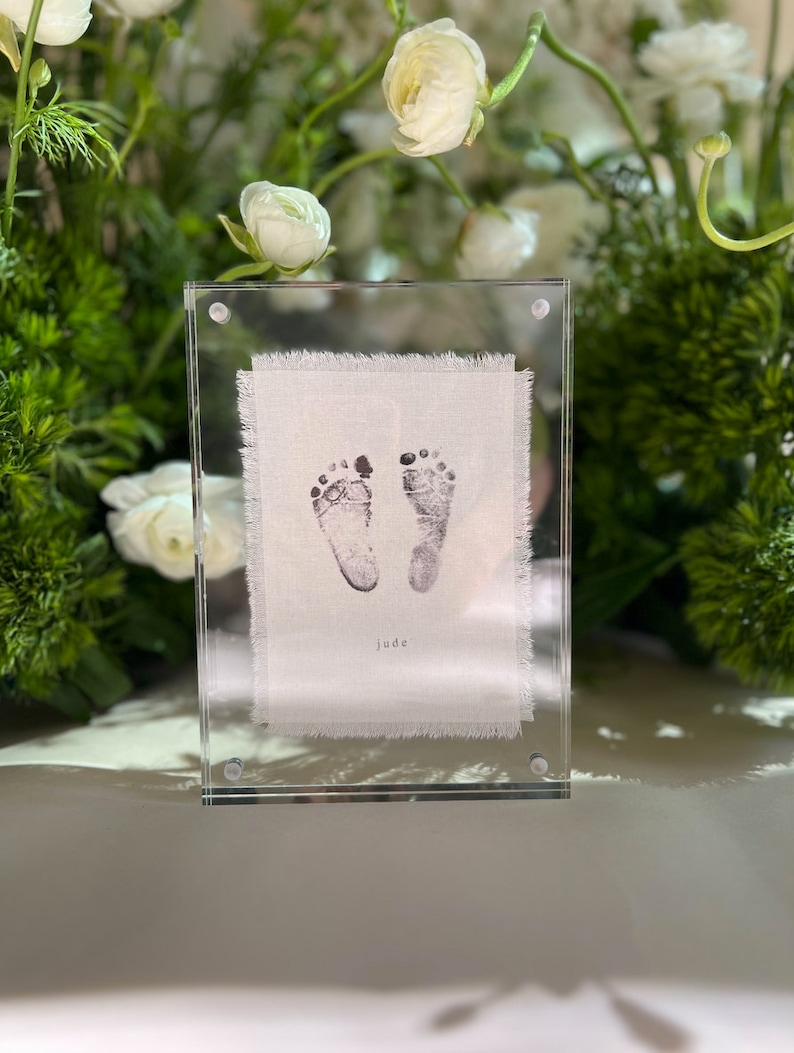 Baby Footprint Art, Personalized Birth Announcement, Photo Tapestry, newborn footprint, footprint nursery wall art, Fabric Print image 5