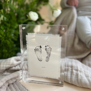 Baby Footprint Art, Personalized Birth Announcement, Photo Tapestry, newborn footprint, footprint nursery wall art, Fabric Print image 2