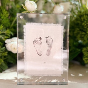 Baby Footprint Art, Personalized Birth Announcement, Photo Tapestry, newborn footprint, footprint nursery wall art, Fabric Print image 1