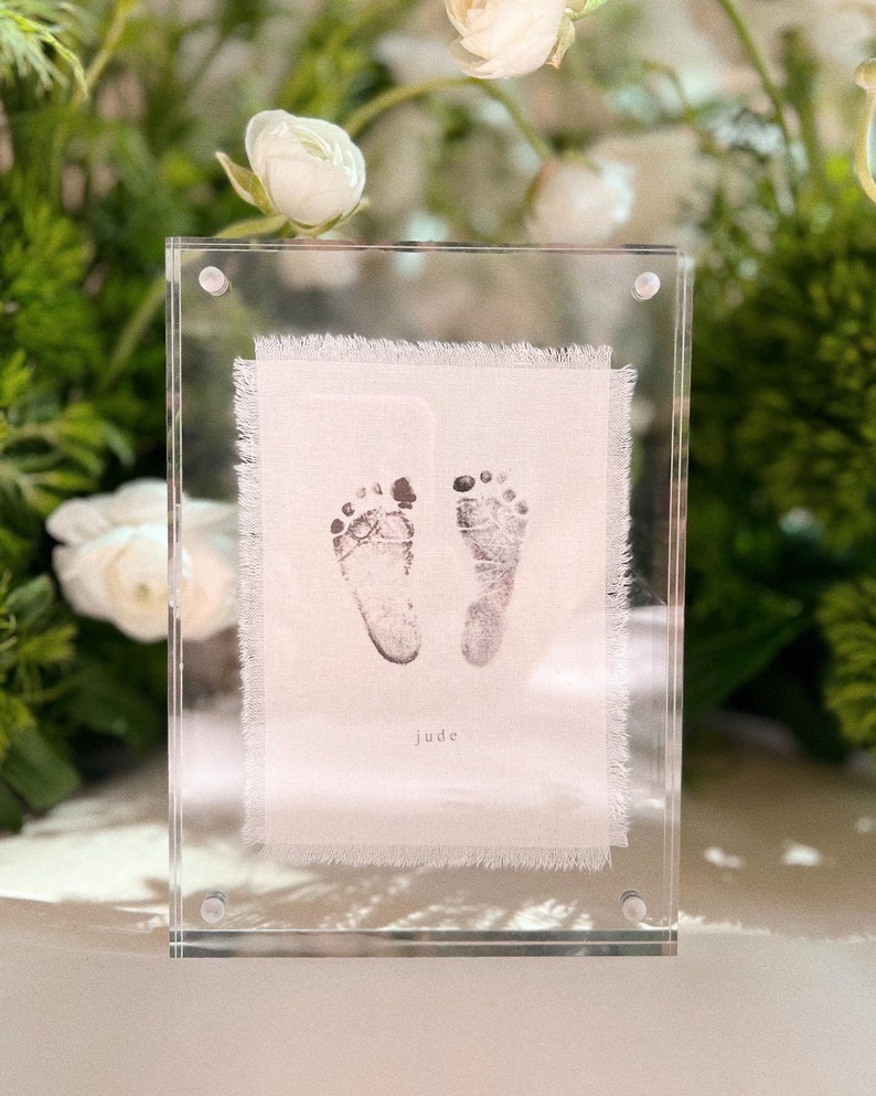 Baby Footprint Art, Personalized Birth Announcement, Photo Tapestry, newborn footprint, footprint nursery wall art, Fabric Print image 1