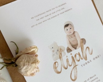 Personalisierte Einladungskarten zum ersten Geburtstag / Aquarell Baby Porträt / Taufeinladung / Taufeinladung Dohl / Einladung zu Taufe 2018